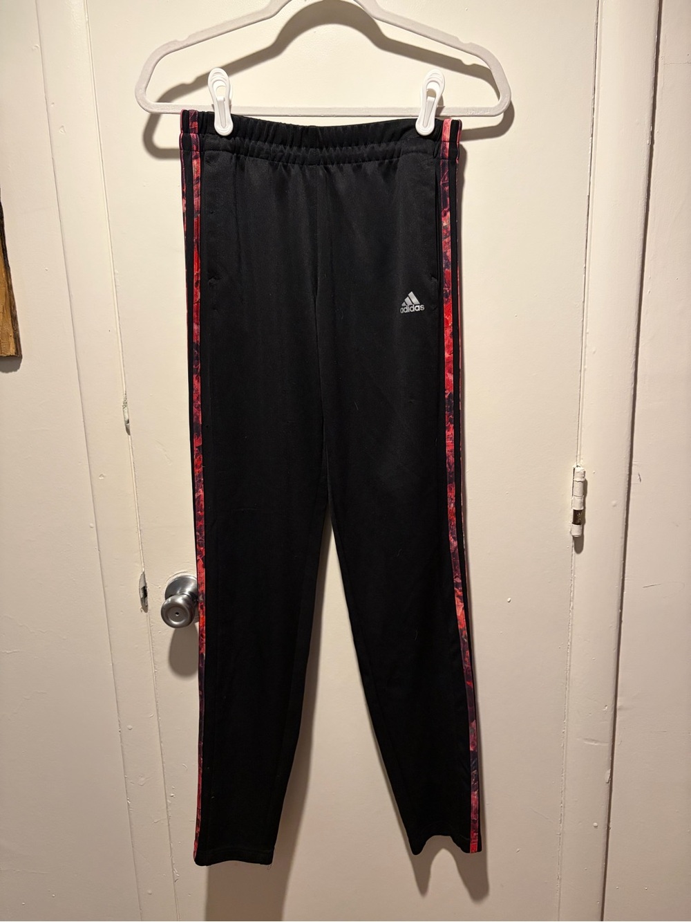 Adidas Black Track Pants with Red Accent Stripes